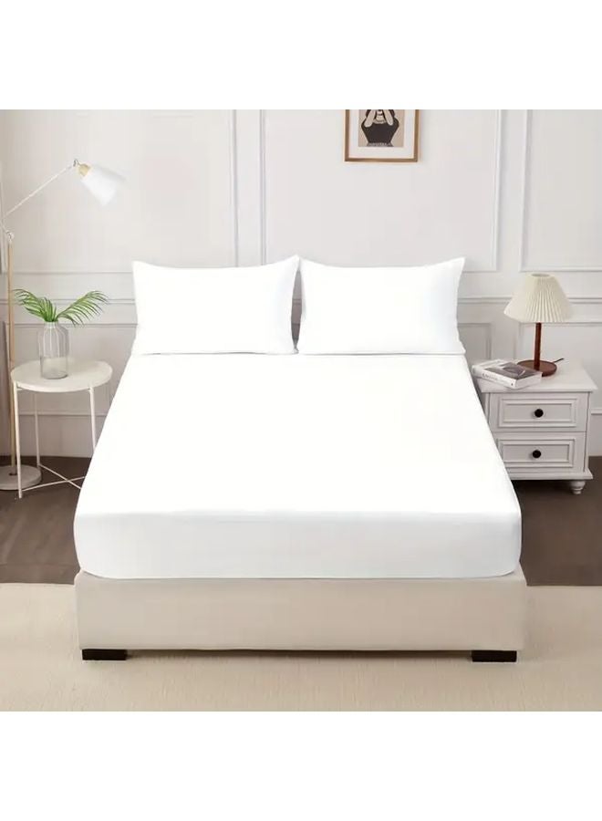 White 3 Piece Solid Color Bed Sheet Set With Pillowcases 100 Polyester Breathable Fabric Deep Pocket Fitted Sheet 70 87 By 78 74 Inches - Image 1